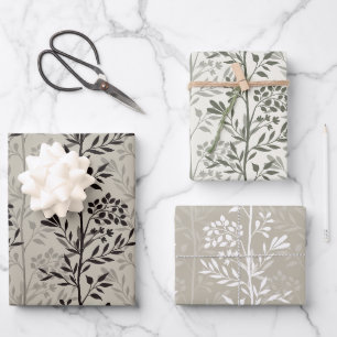Lovely Floral Silhouettes Modern Botanical Wrapping Paper Sheet