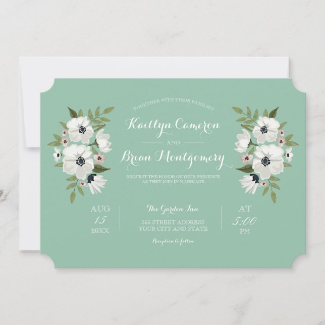 Lovely Floral Wedding Invitation -mint (Front)