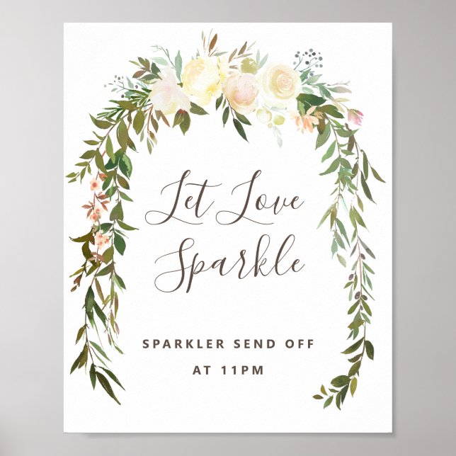 Lovely Floral Wedding Let Love Sparkle Sign (Front)