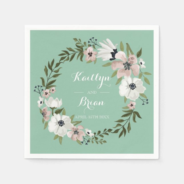 Lovely Floral Wedding Napkin - mint (Front)