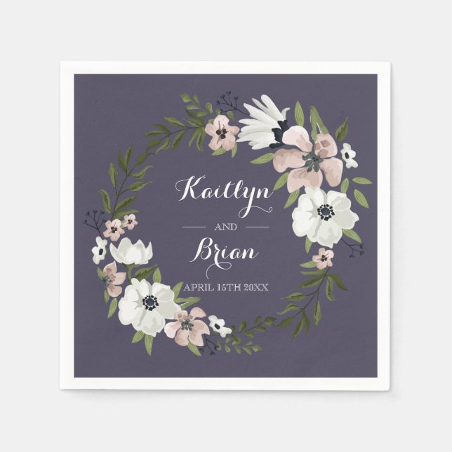 Lovely Floral Wedding Napkin - purple (Front)