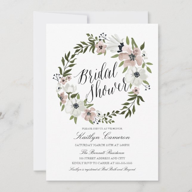 Lovely Floral Wreath- Bridal Shower Invitation (Front)