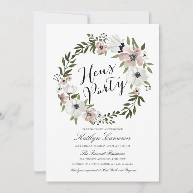 Lovely Floral Wreath- Hens Party Invitation (Front)