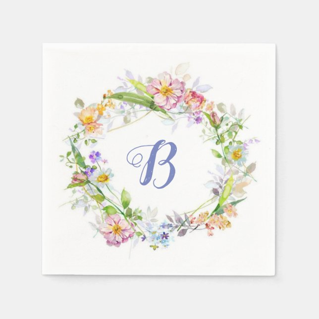Lovely Floral Wreath Monogram Napkin (Front)