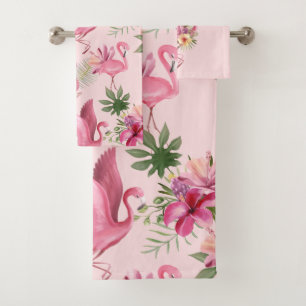 Lovely Flowers And Flamingo Bath Towel Set