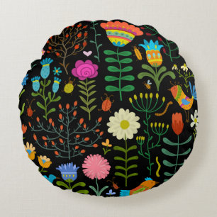 Lovely flowers hand drawn illustration pattern round cushion