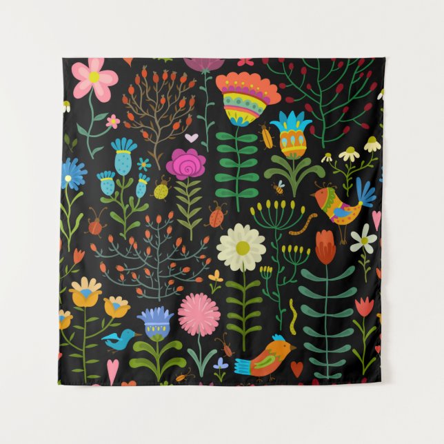 Lovely flowers hand drawn illustration pattern tapestry (Front)