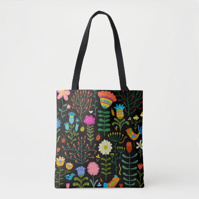 Lovely flowers hand drawn illustration pattern tote bag (Front)