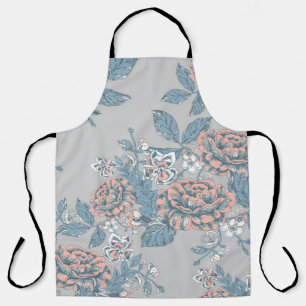 Lovely flowers. Monochrome ornaments. Seamless pat Apron