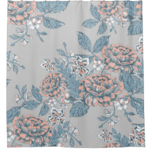 Lovely flowers. Monochrome ornaments. Seamless pat Shower Curtain