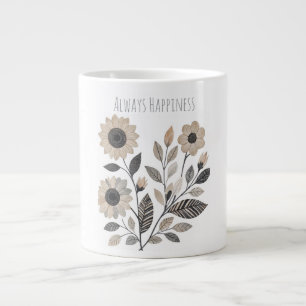 Lovely Flowers Pattern, Always Happiness Large Coffee Mug