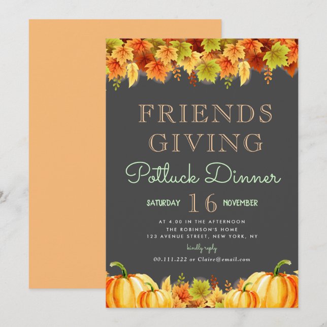 Lovely foliage thanksgiving potluck dinner party invitation (Front/Back)