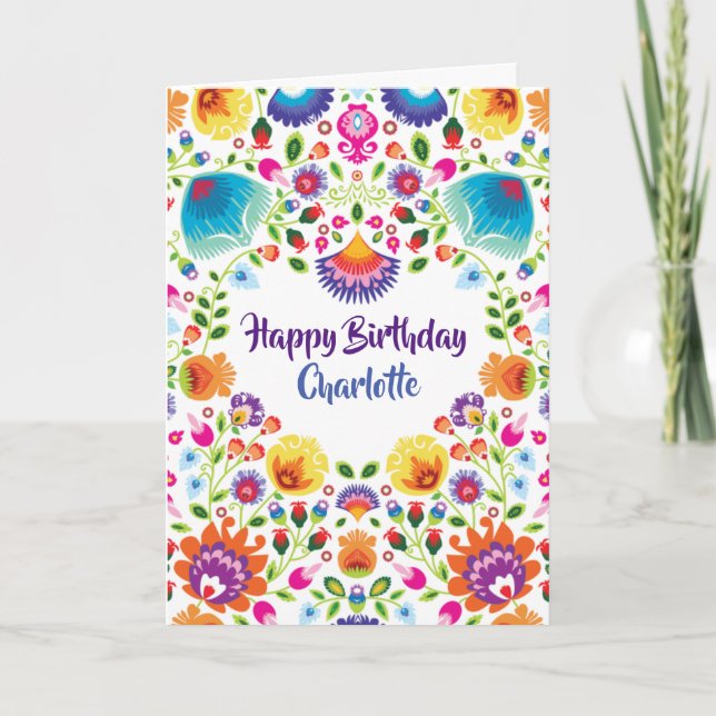 Lovely Folklore Happy Birthday folded Card (Front)