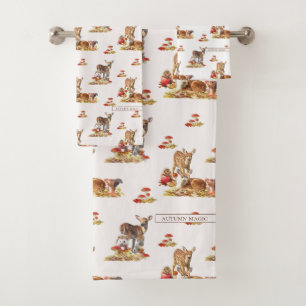 Lovely Forest Animals Autumn Art Pattern Bath Towel Set
