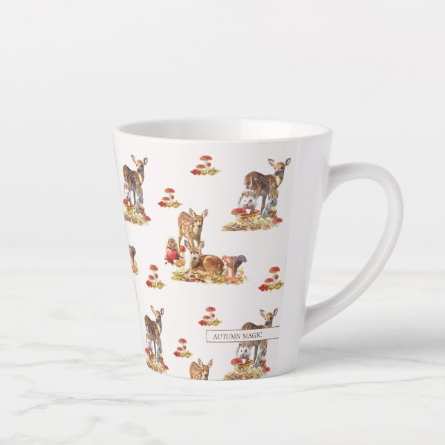 Lovely Forest Animals Autumn Art Pattern Latte Mug (Right)