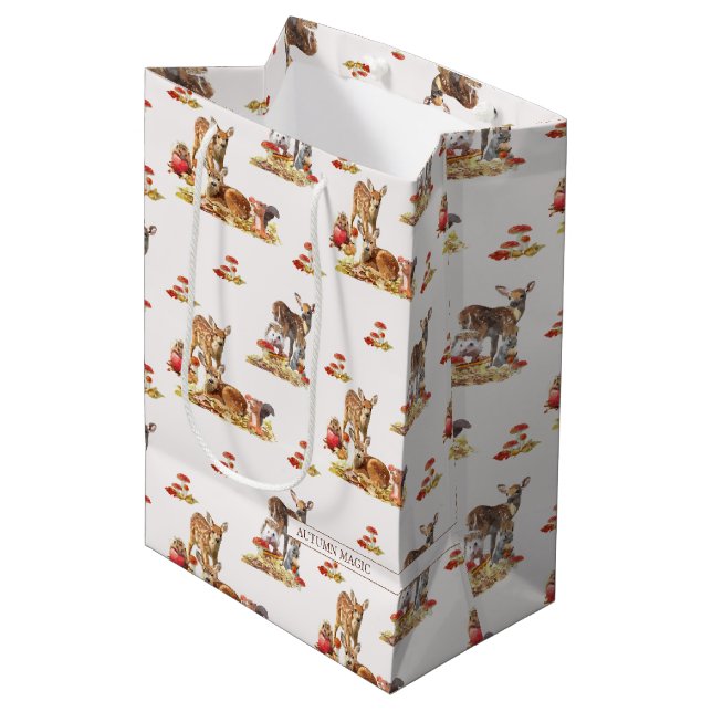 Lovely Forest Animals Autumn Art Pattern Medium Gift Bag (Front Angled)