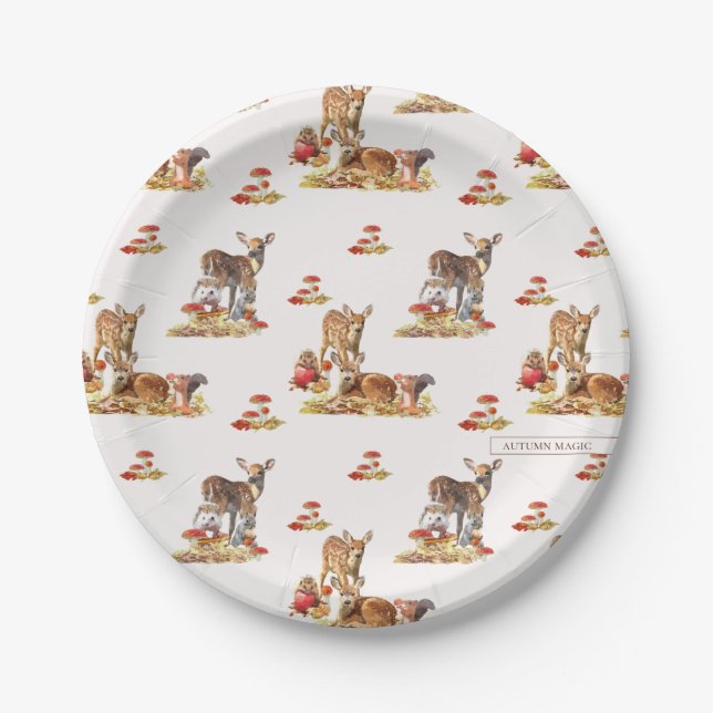 Lovely Forest Animals Autumn Art Pattern Paper Plate (Front)
