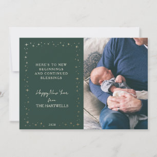 Lovely Forest Green Starry New Year Photo Holiday Card