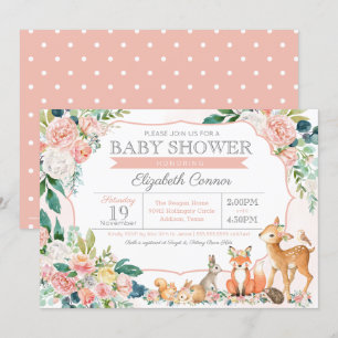 Lovely Forest Woodland Animals Girl Baby Shower Invitation