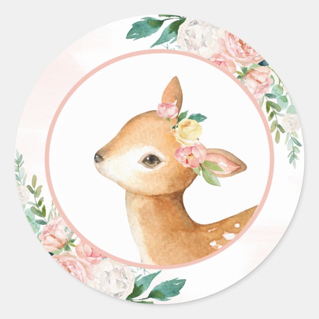 Lovely Forest Woodland Animals - Little Deer Classic Round Sticker (Front)