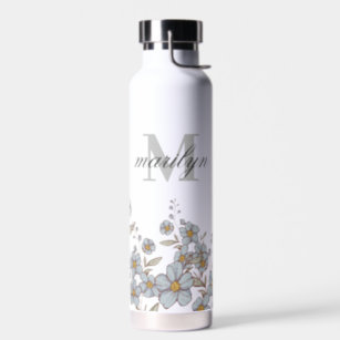 Lovely Forget Me Not Flower Personalised  Water Bottle