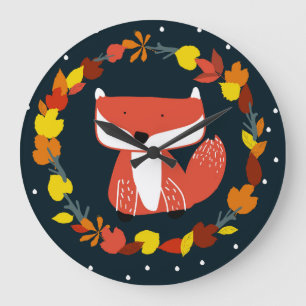 Lovely fox on a colourful background large clock