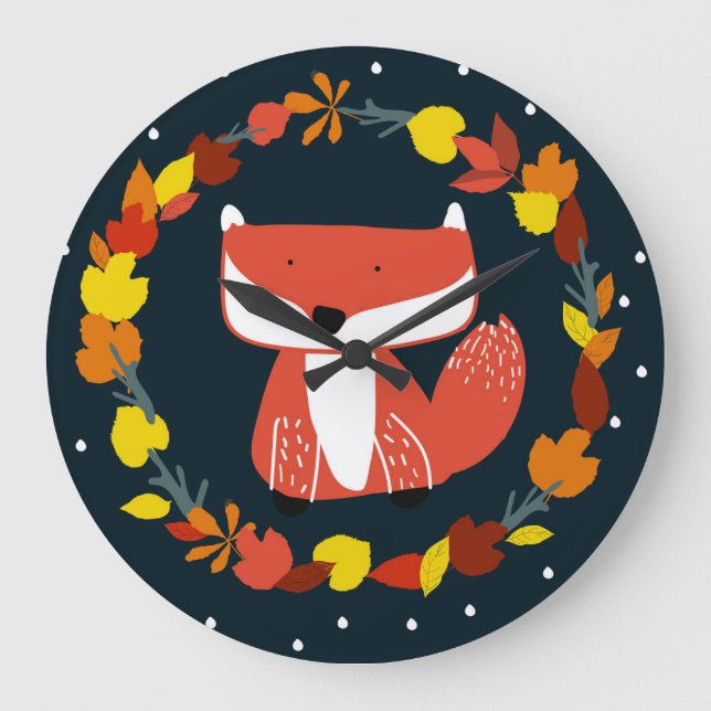 Lovely fox on a colourful background large clock (Front)