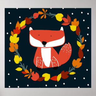 Lovely fox on a colourful background poster