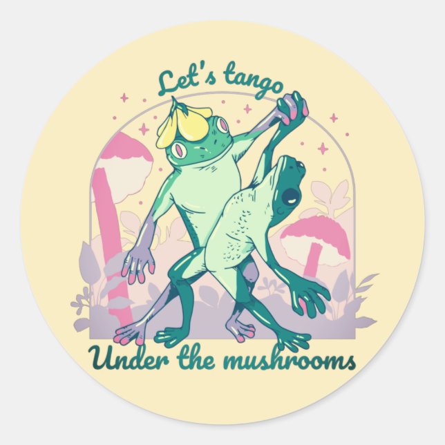 Lovely Frog Couple with Mushrooms Dance Classic Round Sticker (Front)