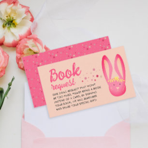 Lovely Fun Pink Bunny Book Request 1st Bday Party Enclosure Card