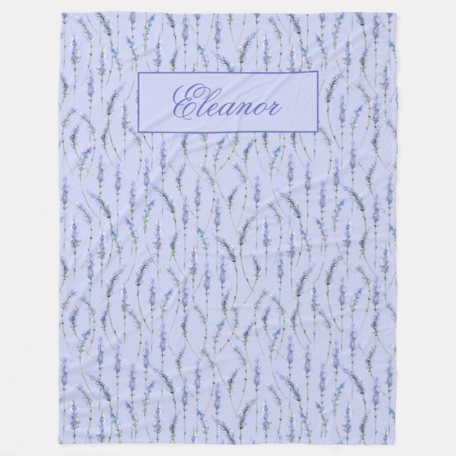 Lovely Garden of Lavender Sprigs - Monogrammed  Fleece Blanket (Front)