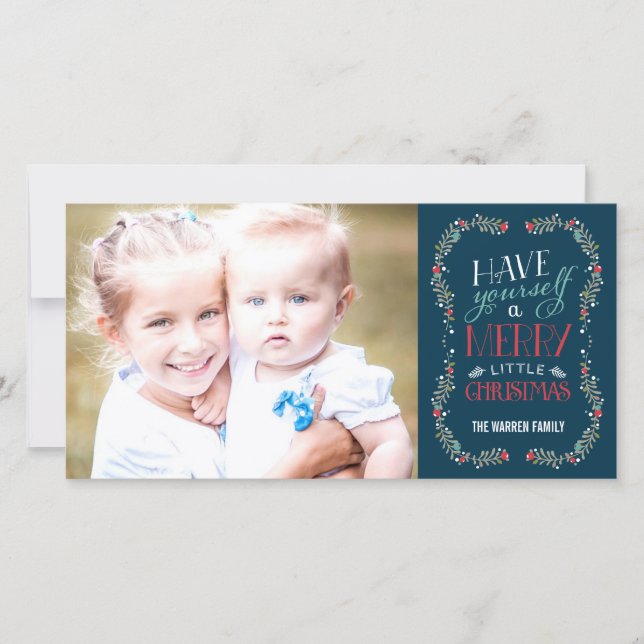 Lovely Garlands Holiday Photo Card - Navy (Front)