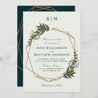 lovely geometric floral wreath wedding invitation