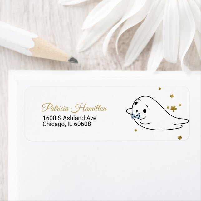 Lovely Ghost Halloween Baby Shower Label (Insitu)