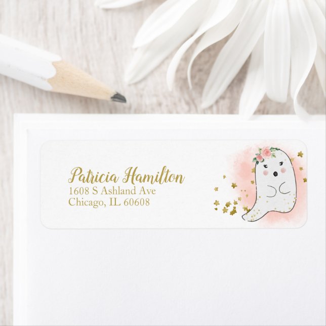 Lovely Ghost Halloween Baby Shower Label (Insitu)