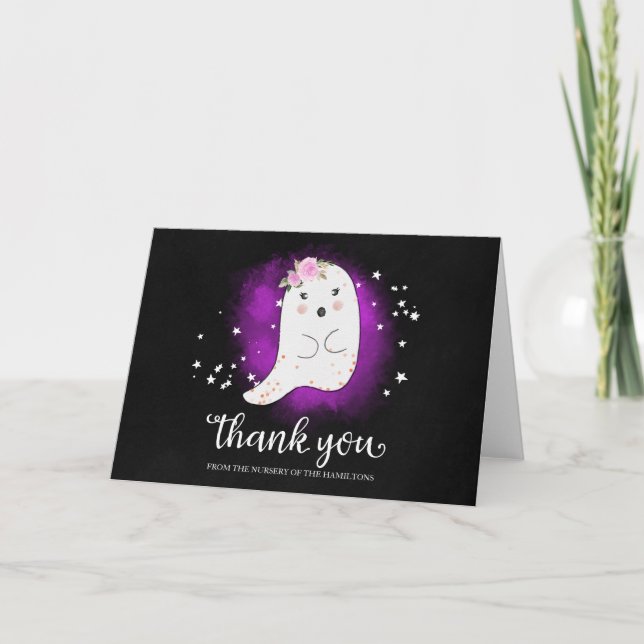 Lovely Ghost Halloween Baby Shower Thank You Card (Front)
