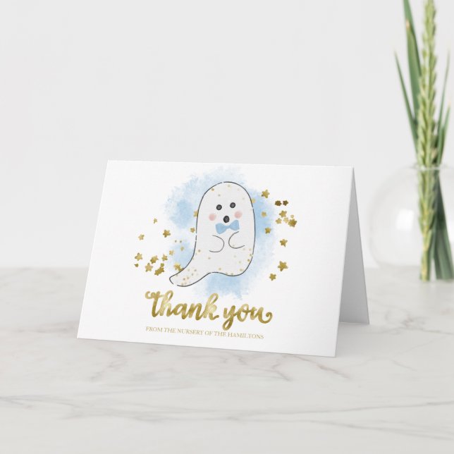 Lovely Ghost Halloween Baby Shower Thank You Card (Front)