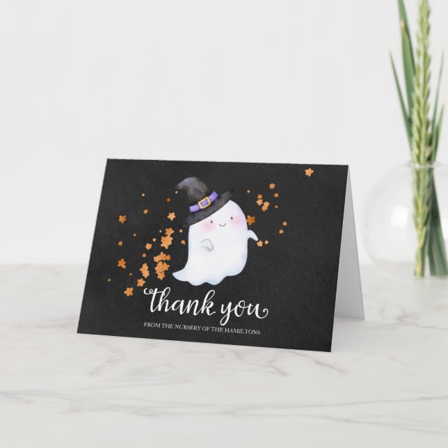 Lovely Ghost Halloween Baby Shower Thank You Card (Front)