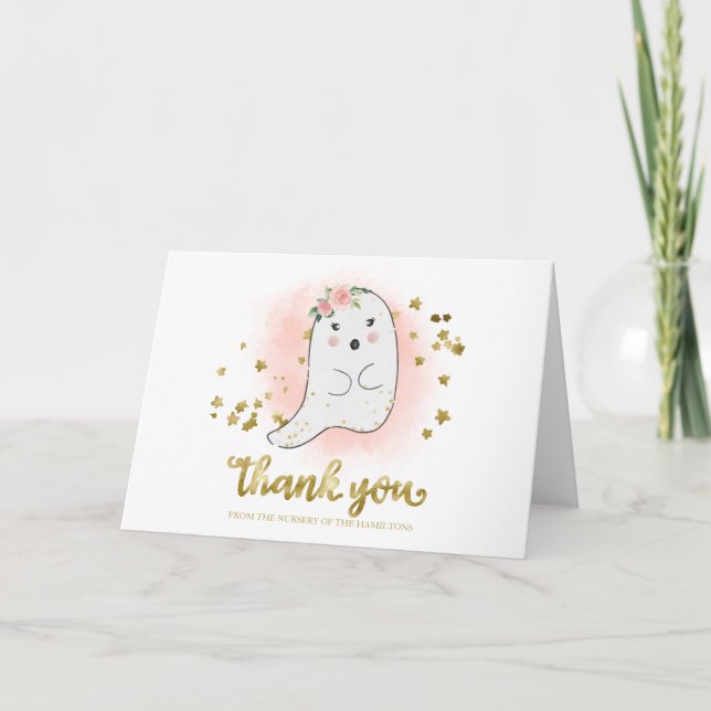 Lovely Ghost Halloween Baby Shower Thank You Card (Front)