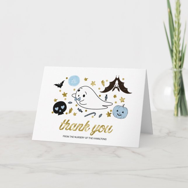 Lovely Ghost Halloween Baby Shower Thank You Card (Front)