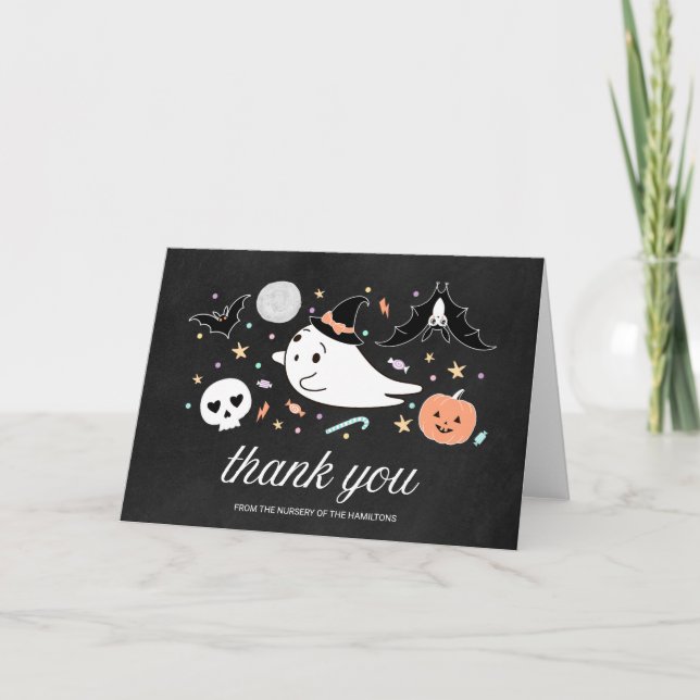 Lovely Ghost Halloween Baby Shower Thank You Card (Front)