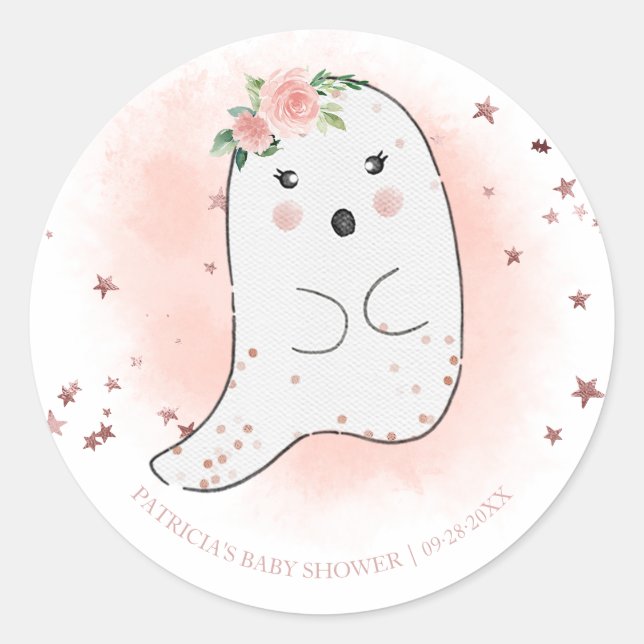 Lovely Ghost Halloween Girl Baby Shower Classic Ro Classic Round Sticker (Front)
