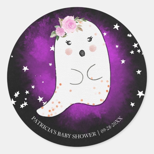 Lovely Ghost Halloween Girl Baby Shower Classic Ro Round Sticker (Front)