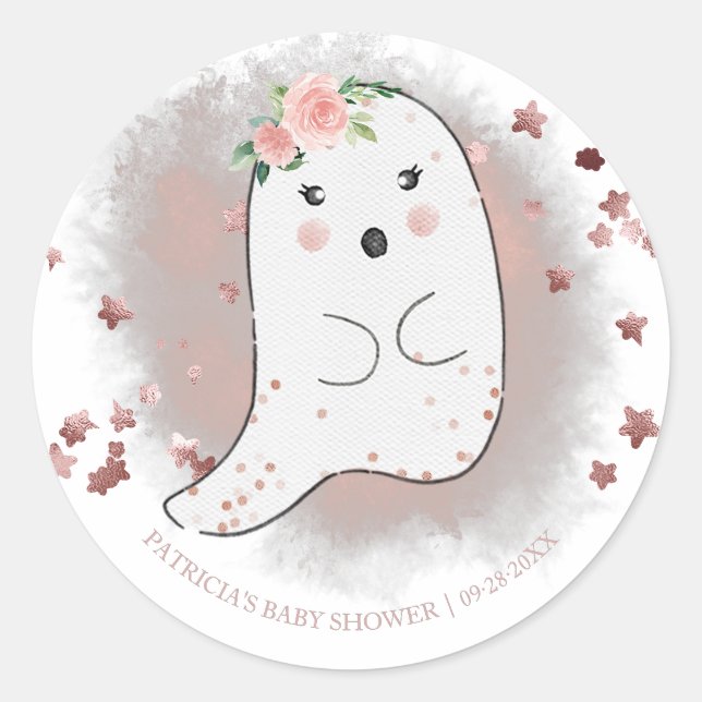 Lovely Ghost Halloween Girl Baby Shower Classic Ro Round Sticker (Front)