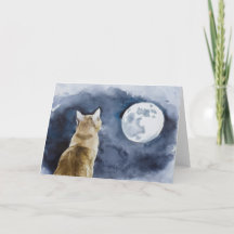 Lovely Ginger Cat & Full Moon Greeting Card