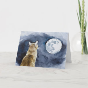 Lovely Ginger Cat & Full Moon Greeting Card