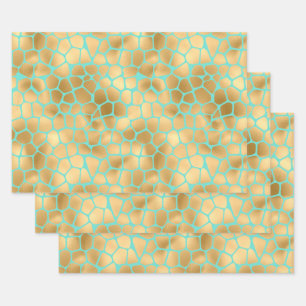 Lovely Giraffe Spots Golden and Teal Wrapping Paper Sheet