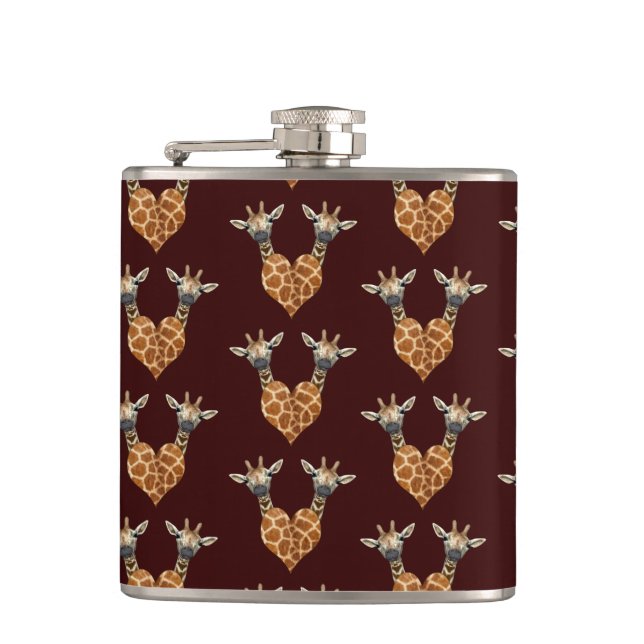 Lovely Giraffes Heart Hip Flask (Front)