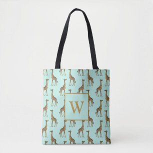 Lovely Giraffes Monogram Initial Tote Bag