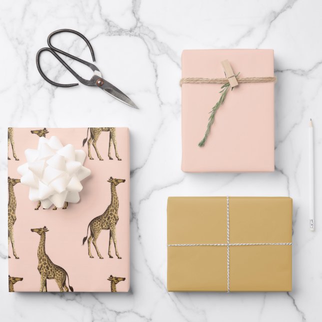 Lovely Giraffes Pink and Brown  Wrapping Paper Sheet (Front)